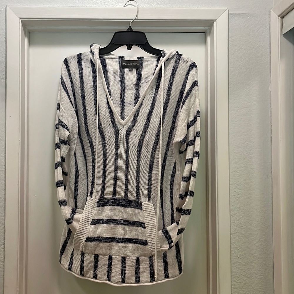 Michael stars navy and white striped pullover hoodie